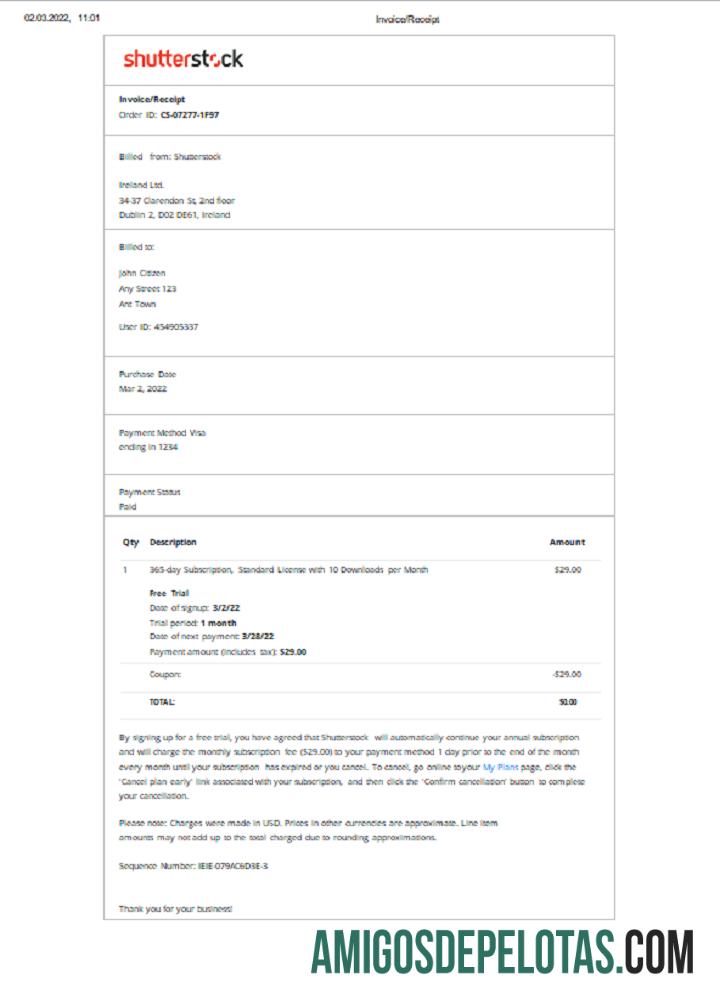 Fatura da Shutterstock Irlanda baixar para verificação